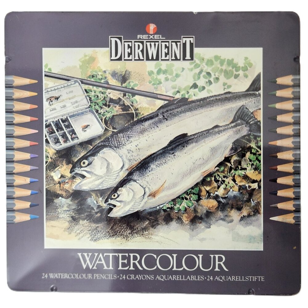 RARE DISCONTINUED Rexel Derwent Professional Watercolor Pencil Set in Metal Case